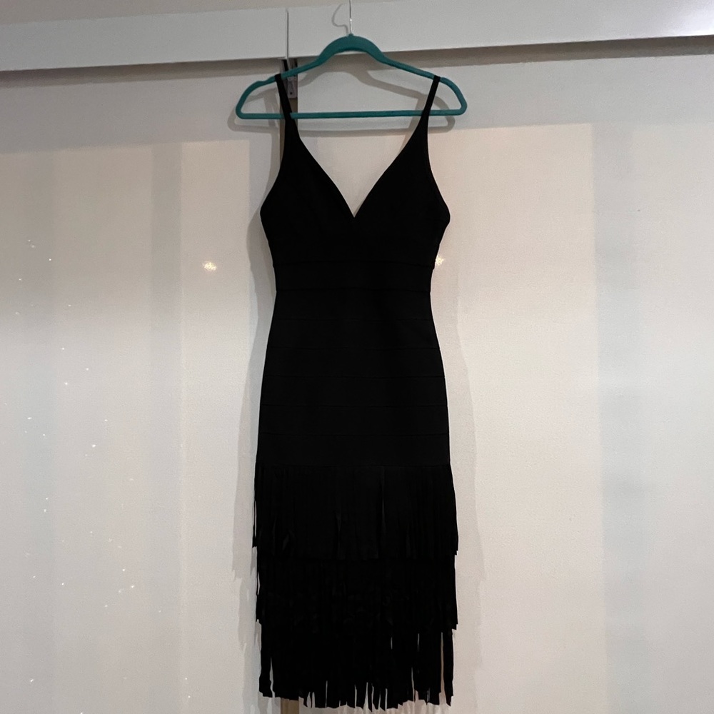 Nwt Herve Leger Triple Tier Fringe Dress - image 5